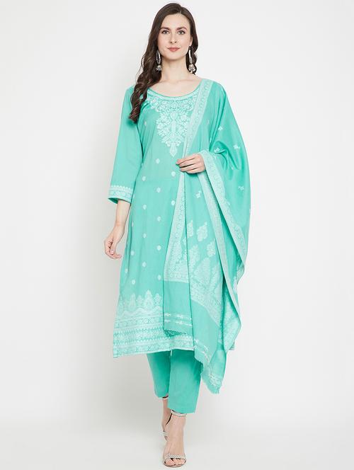 green cotton unstitched suit - 18278357 - Very Small Image - 1
