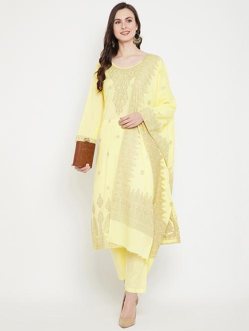 yellow cotton unstitched suit - 18278361 - Very Small Image - 1