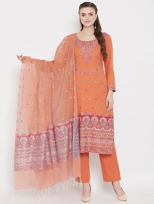 orange cotton unstitched suit - 18278369 - Very Small Image - 1