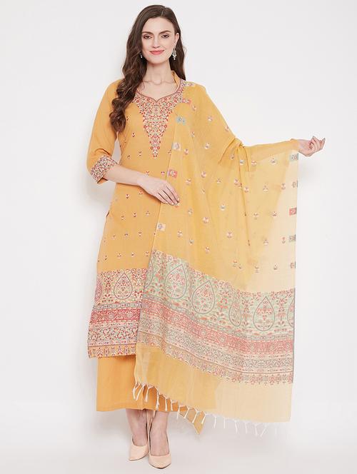 yellow cotton unstitched suit - 18278371 - Very Small Image - 1