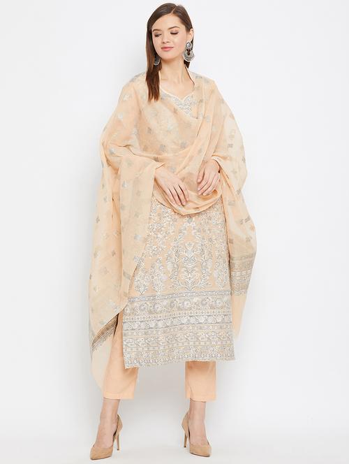 orange cotton unstitched suit - 18278382 - Very Small Image - 1