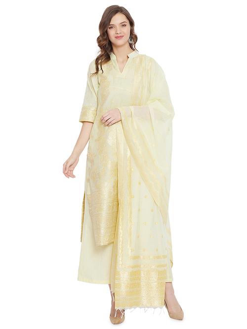 yellow cotton unstitched suit - 18278388 - Very Small Image - 1