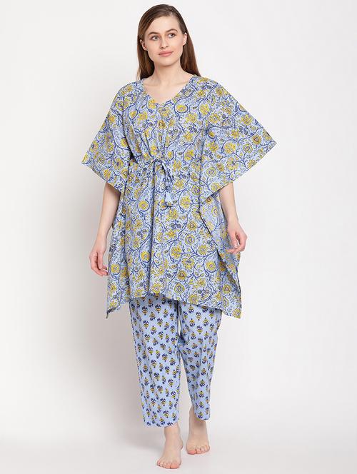 v-neck printed nightwear pajama set - 18278452 - Very Small Image - 1