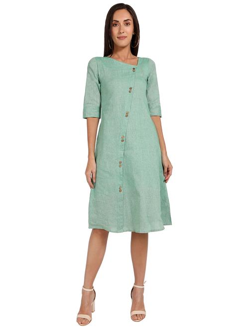 v-neck solid a-line dress - 18278556 - Very Small Image - 1