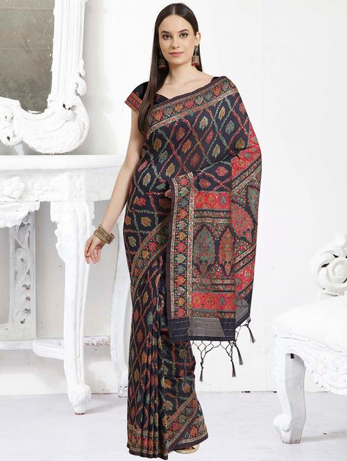 navy liva saree with blouse - 18278592 - Very Small Image - 1