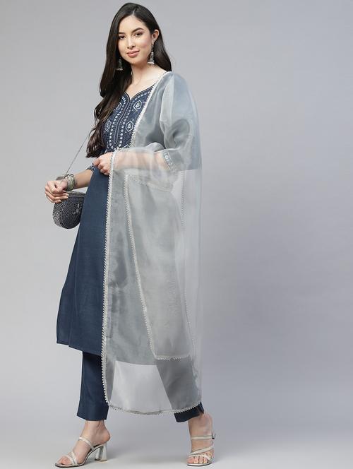 navy kurta pant set with dupatta - 18278725 - Very Small Image - 1