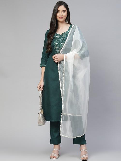 green cotton blend kurta pant set - 18278736 - Very Small Image - 1