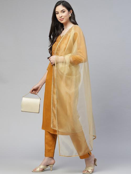 yellow cotton blend kurta pant set - 18278739 - Very Small Image - 1