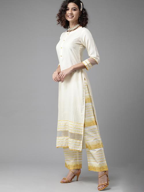 offwhite cotton kurta palazzo set - 18279027 - Very Small Image - 1