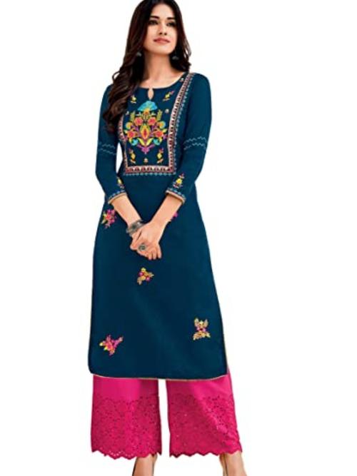 ladies cotton kurti blue color printed - 18280875 - Very Small Image - 1