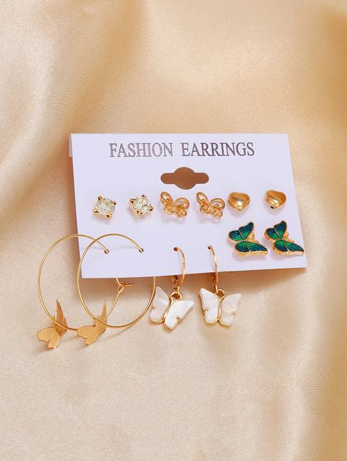 combo 6 pair elegant gold plated hoop earrings - 18280917 - Very Small Image - 1