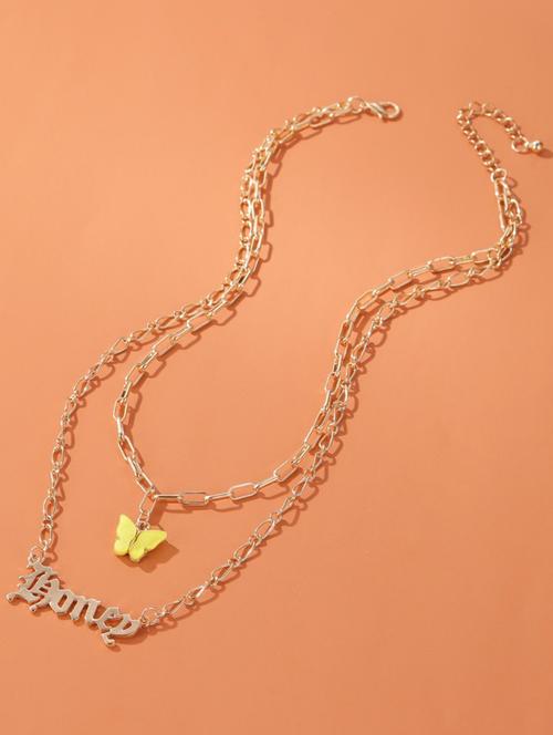 charming gold plated double layered yellow butterfly and honey word necklace - 18281015 - Very Small Image - 1