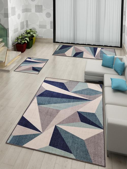 athom living distressed blue premium anti slip printed doormat, runner & carpet set - 18281167 - Very Small Image - 1
