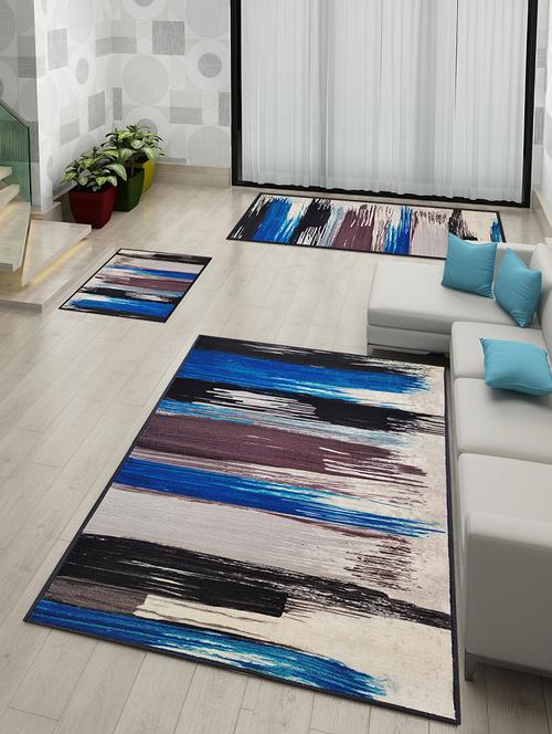 athom living canvas blue premium anti slip printed doormat, runner & carpet set - 18281176 - Very Small Image - 1