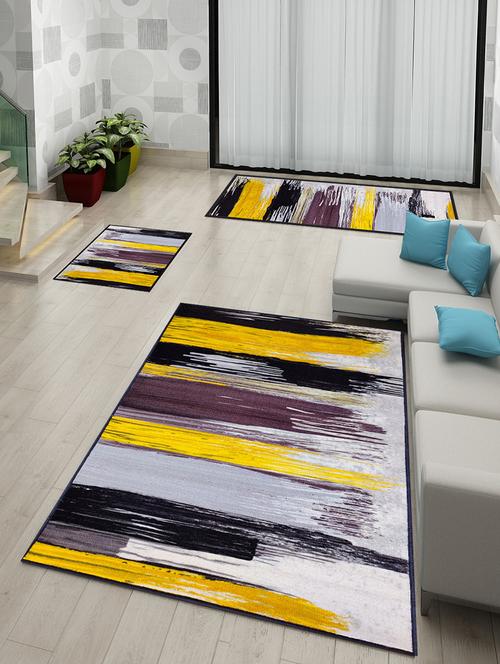 athom living canvas yellow premium anti slip printed doormat, runner & carpet set - 18281177 - Very Small Image - 1
