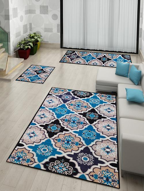 athom living contemporaray blue premium anti slip printed doormat, runner & carpet set - 18281189 - Very Small Image - 1