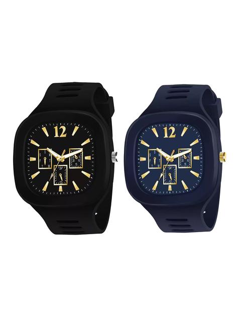 lorenz combo of 2 square dial & silicon strap watches for men (colour- black & blue) | - 18281276 - Very Small Image - 1