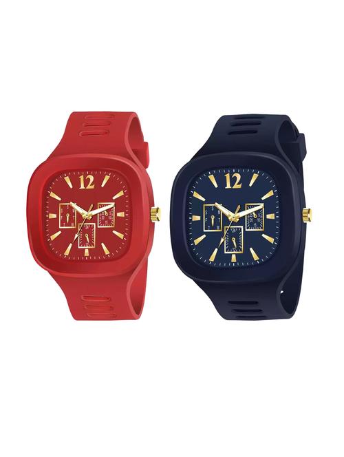 lorenz combo of 2 square dial & silicon strap watches for men (colour- red & blue) - 18281277 - Very Small Image - 1