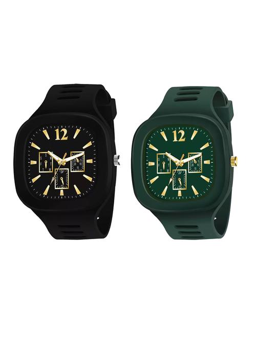 lorenz combo of 2 square dial & silicon strap watches for men (coloour- black & green) - 18281278 - Very Small Image - 1