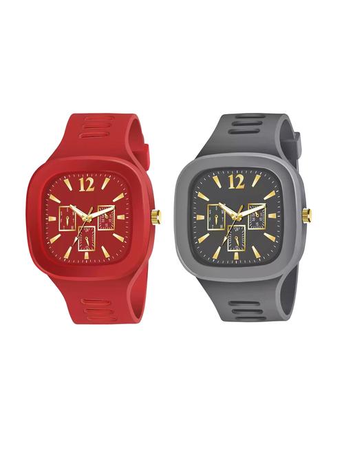 lorenz combo of 2 square dial & silicon strap watches for men (colour- red & grey) - 18281281 - Very Small Image - 1