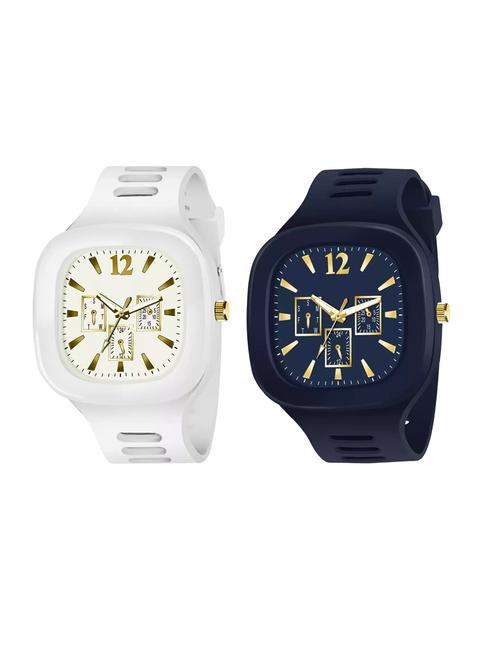 lorenz combo of 2 square dial & silicon strap watches for men (colour- white & blue) - 18281282 - Very Small Image - 1