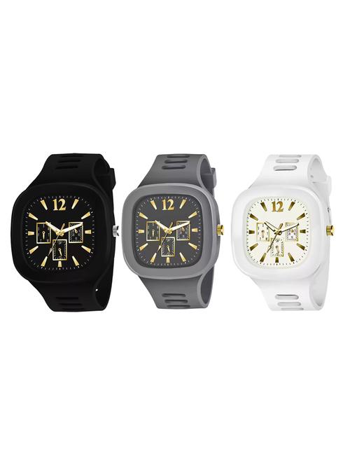 lorenz combo of 3 square dial & silicon strap watch for men (colour- white, black & green) | mk-97k0102r - 18281284 - Very Small Image - 1