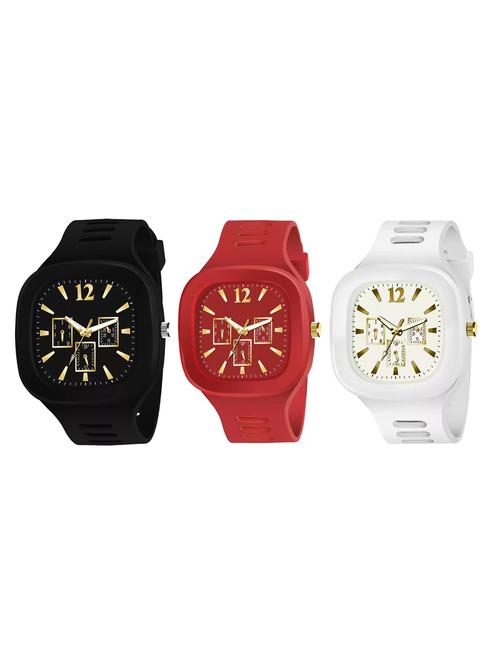 lorenz combo of 3 square dial & silicon strap watch for men (colour- white, black & red) | mk-97k0103r - 18281285 - Very Small Image - 1