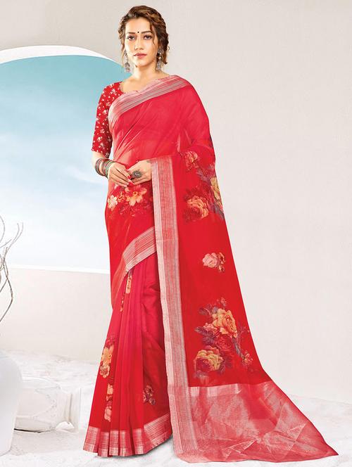 women's self design red colored saree with blouse - 18282549 - Very Small Image - 1
