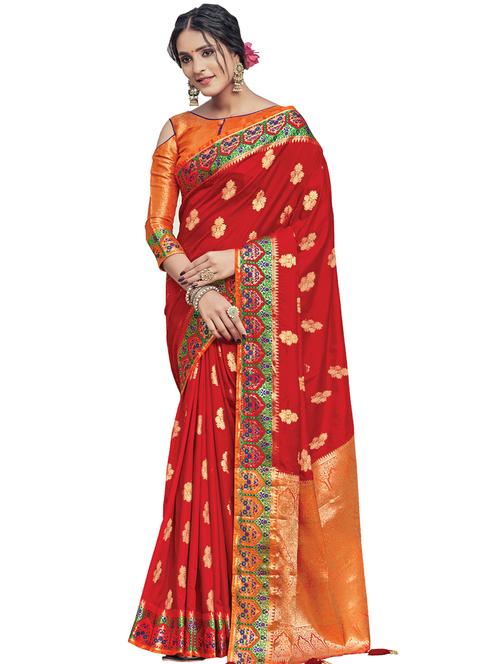 red silk saree with blouse - 18282618 - Very Small Image - 1