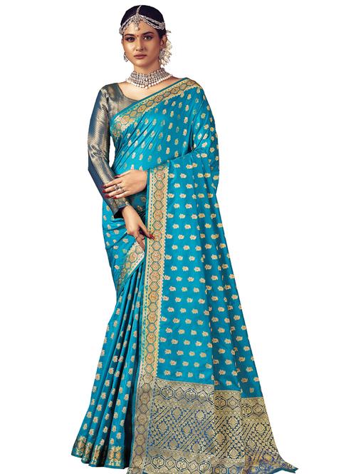 women's self design light blue colored saree with blouse - 18282799 - Very Small Image - 1