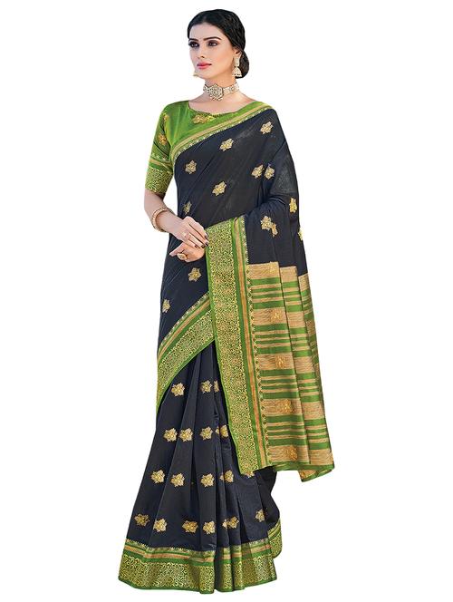 black cotton saree with blouse - 18282962 - Very Small Image - 1