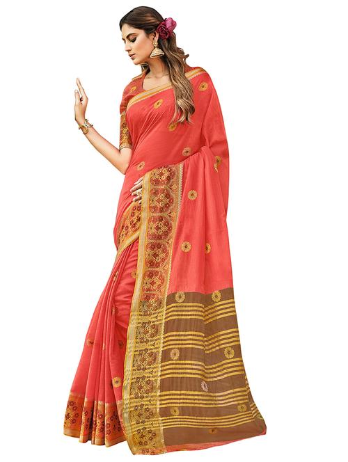 women's floral orange colored saree with blouse - 18283004 - Very Small Image - 1