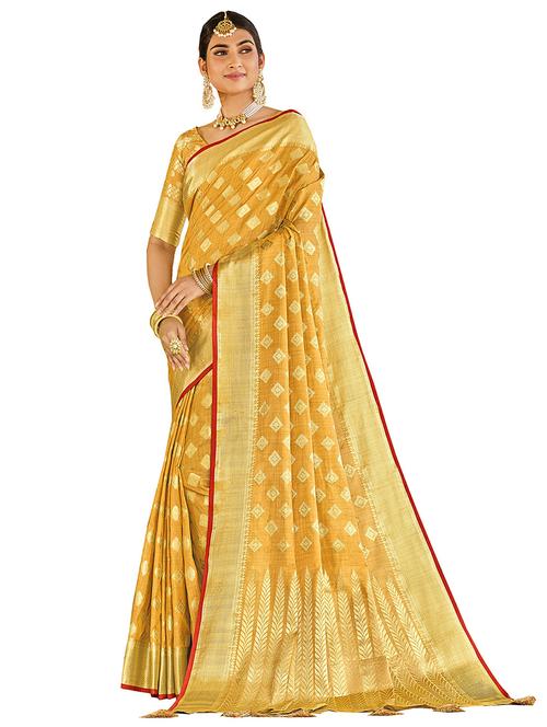 yellow cotton saree with blouse - 18283031 - Very Small Image - 1
