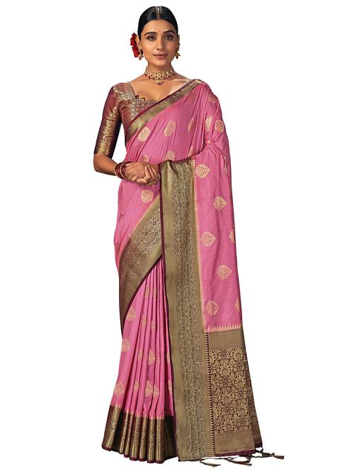 pink silk saree with blouse - 18283119 - Very Small Image - 1