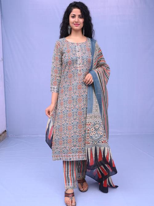 cotton kurta with dupatta and pant - 18283396 - Very Small Image - 1