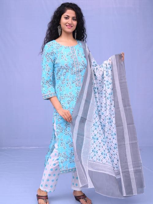 cotton kurta with dupatta and pant - 18283399 - Very Small Image - 1