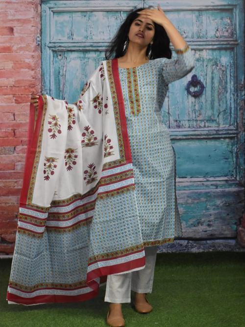 cotton kurta with dupatta and pant - 18283416 - Very Small Image - 1