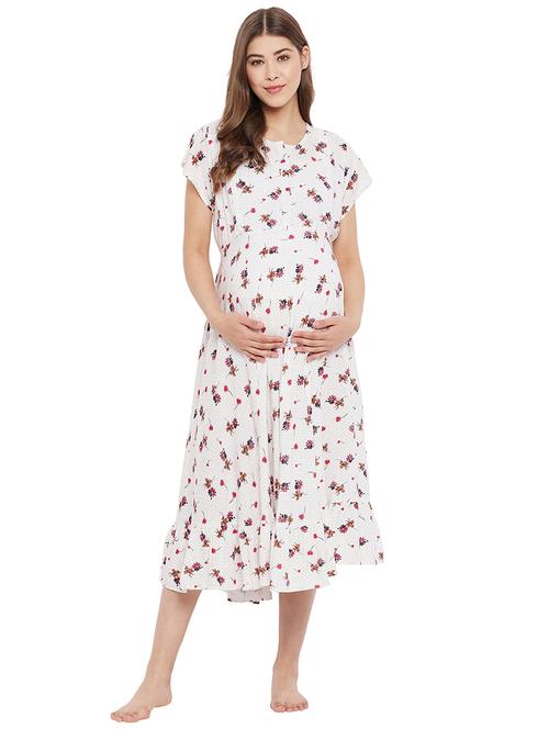 round neck printed maternity wear dress - 18283481 - Very Small Image - 1