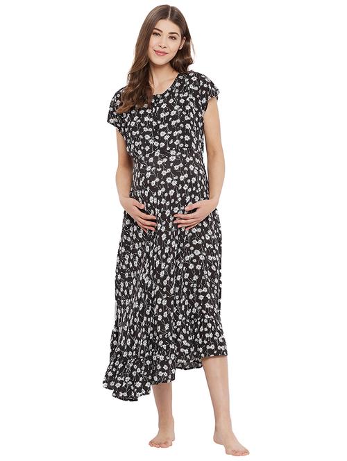 round neck printed maternity wear dress - 18283482 - Very Small Image - 1