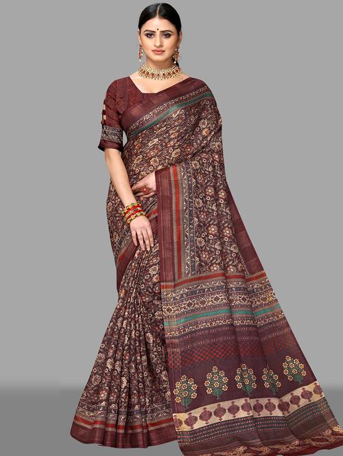 purple art silk printed saree with blouse - 18283815 - Very Small Image - 1