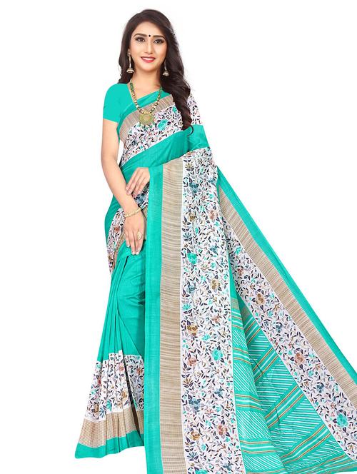 turquoise cotton printed saree - 18283895 - Very Small Image - 1