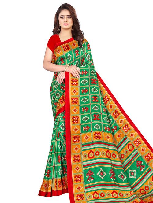 turquoise cotton printed saree with blouse - 18283913 - Very Small Image - 1