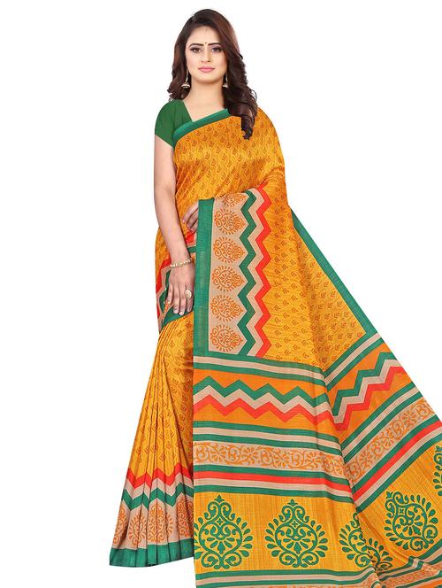 yellow cotton printed saree - 18283915 - Very Small Image - 1