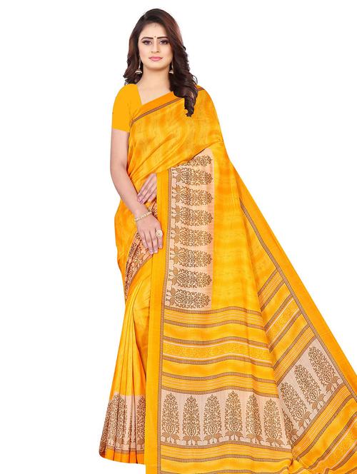yellow cotton printed saree - 18283923 - Very Small Image - 1