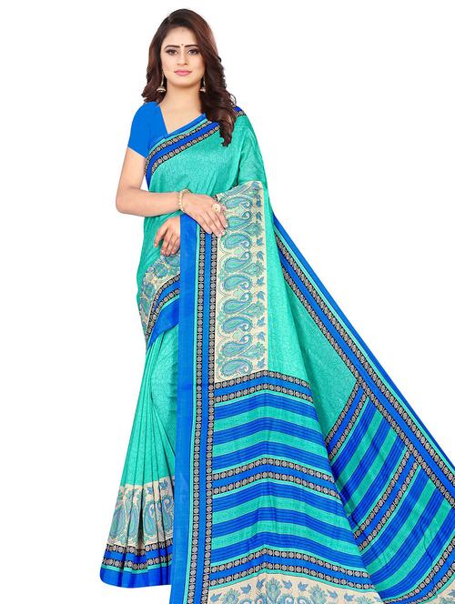 turquoise cotton printed saree - 18283924 - Very Small Image - 1