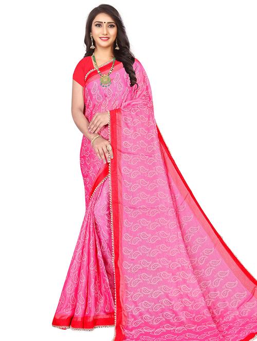 pink chiffon bordered saree - 18283933 - Very Small Image - 1