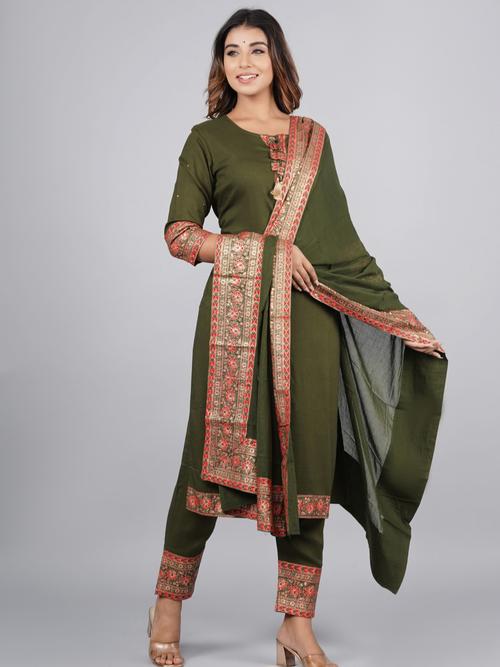 ladies rayon kurta pant and dupatta - 18283998 - Very Small Image - 1