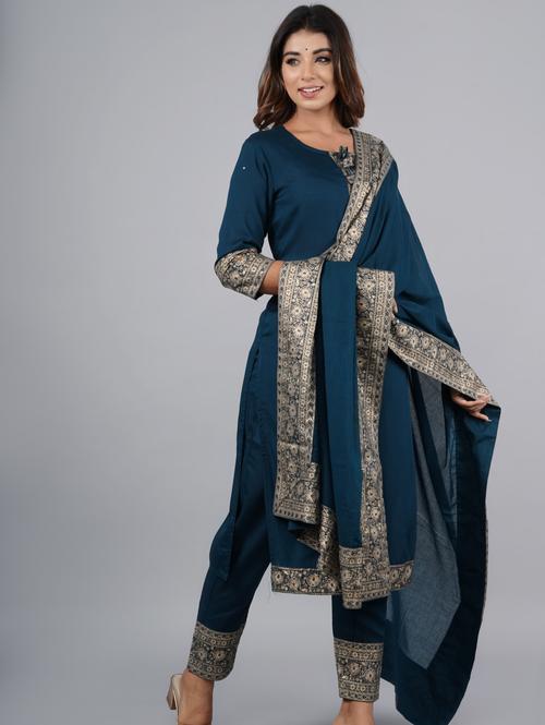 ladies rayon kurta pant and dupatta - 18283999 - Very Small Image - 1