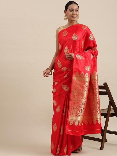 red silk saree with blouse - 18284007 - Very Small Image - 1