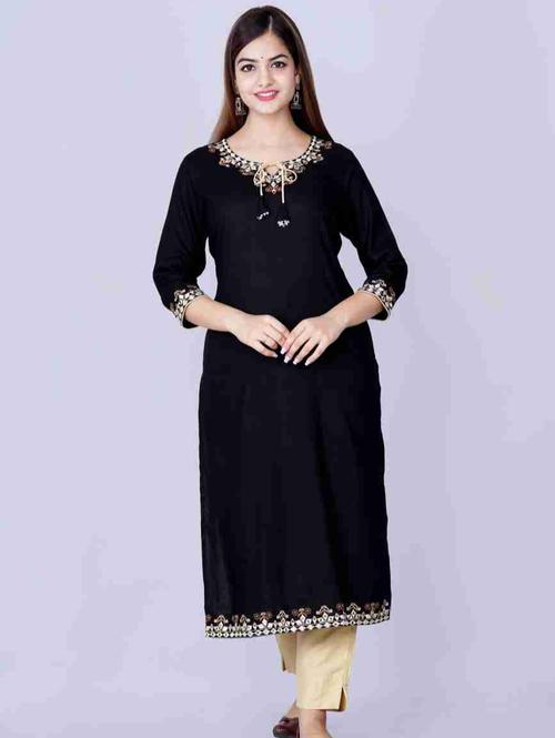 ladies rayon kurta and pant black - 18284162 - Very Small Image - 1